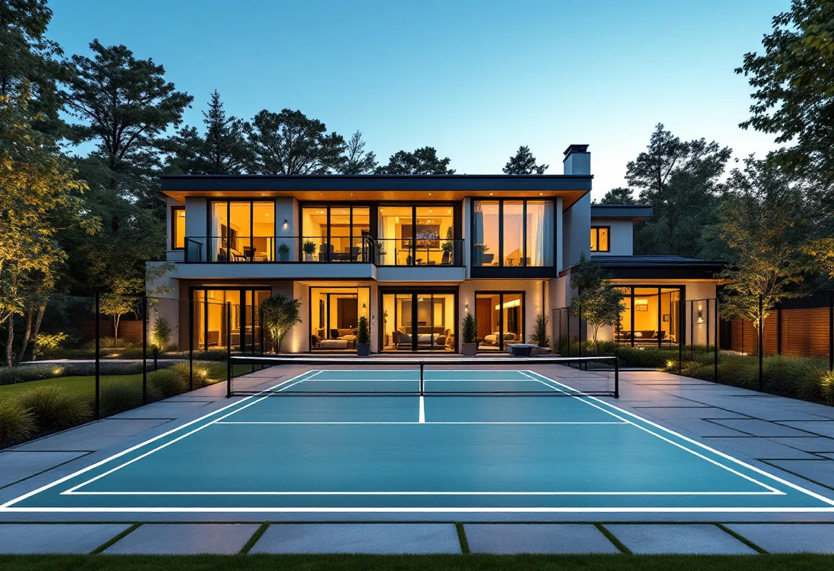 Luxury home with backyard pickleball court